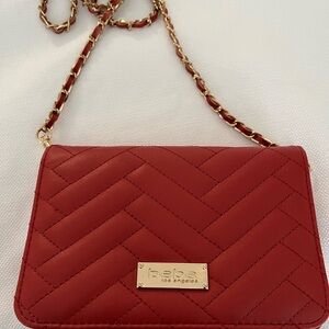 Bebe Red Chevron Crossbody Bag with Gold Chain